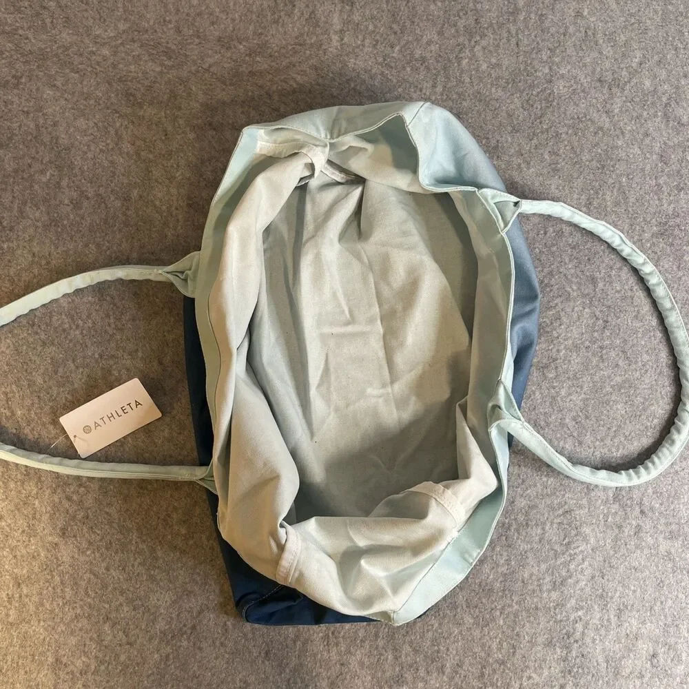 ATHLETA Tote Bag Gym Blue Ombre Large Canvas Shopping Bag 19x13x7 Travel NWT